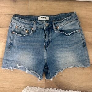 Mica High-Rise Frayed Hem Denim Shorts - Light Blue Wash